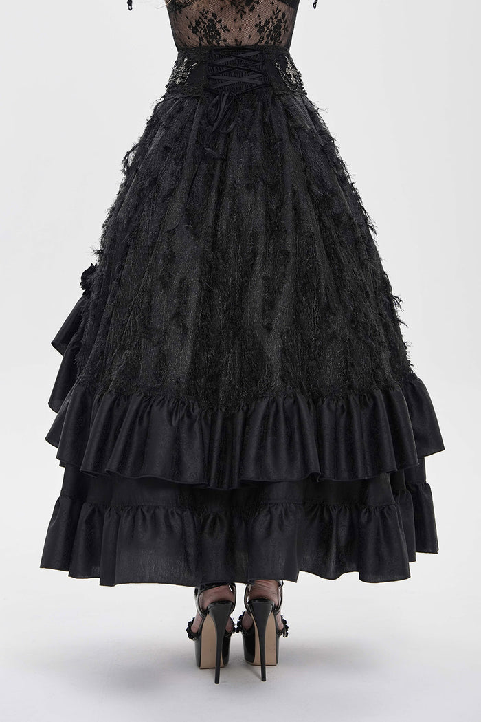 womens long gothic skirt with ruffle hem