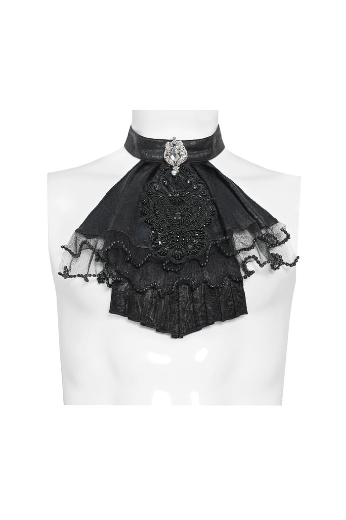 Devil Fashion goth jabot with lace and jewel detail
