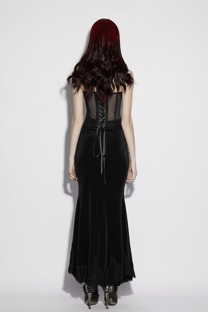 black fishnet embroidered gothic black bustier top