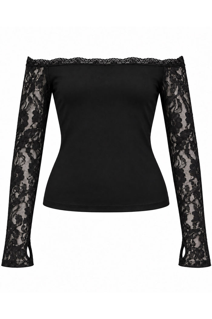 long sleeve scallop trim off-the-shoulder whimsigoth blouse