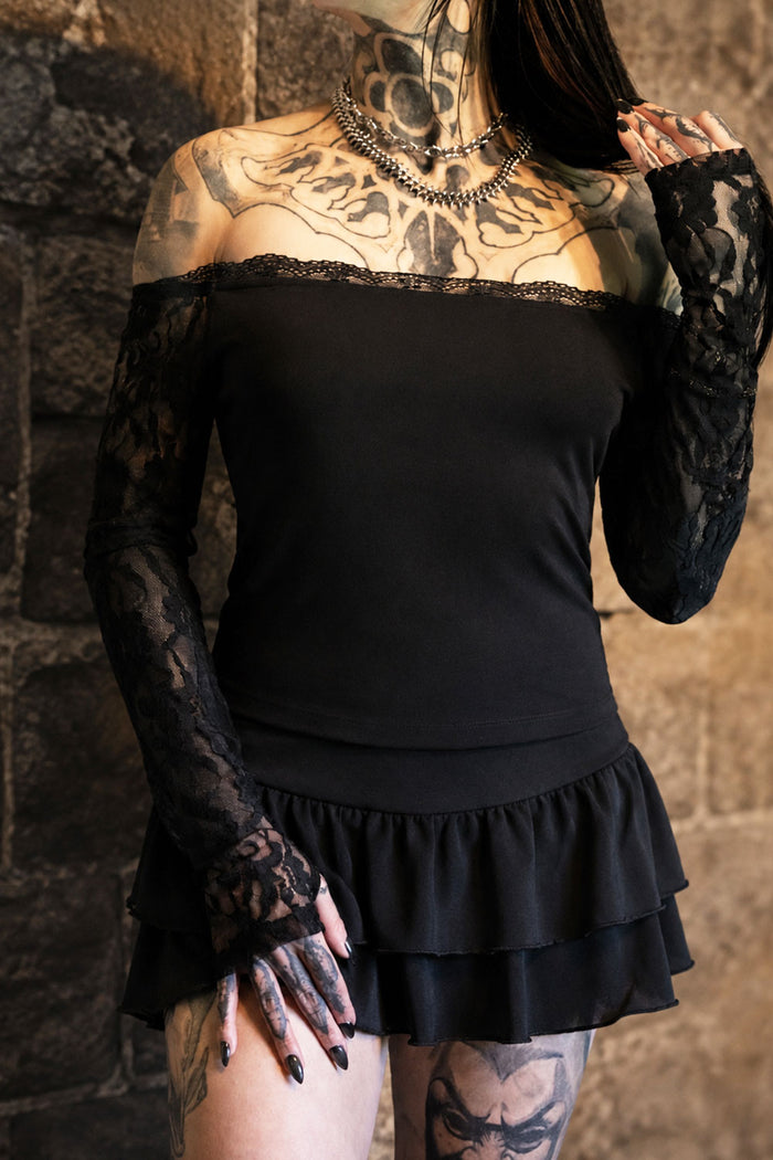 Lace sleeve cold shoulder goth top