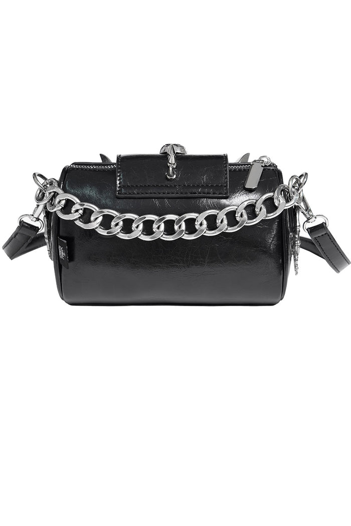 punk black mini chain strap bag with adjustable shoulder strap
