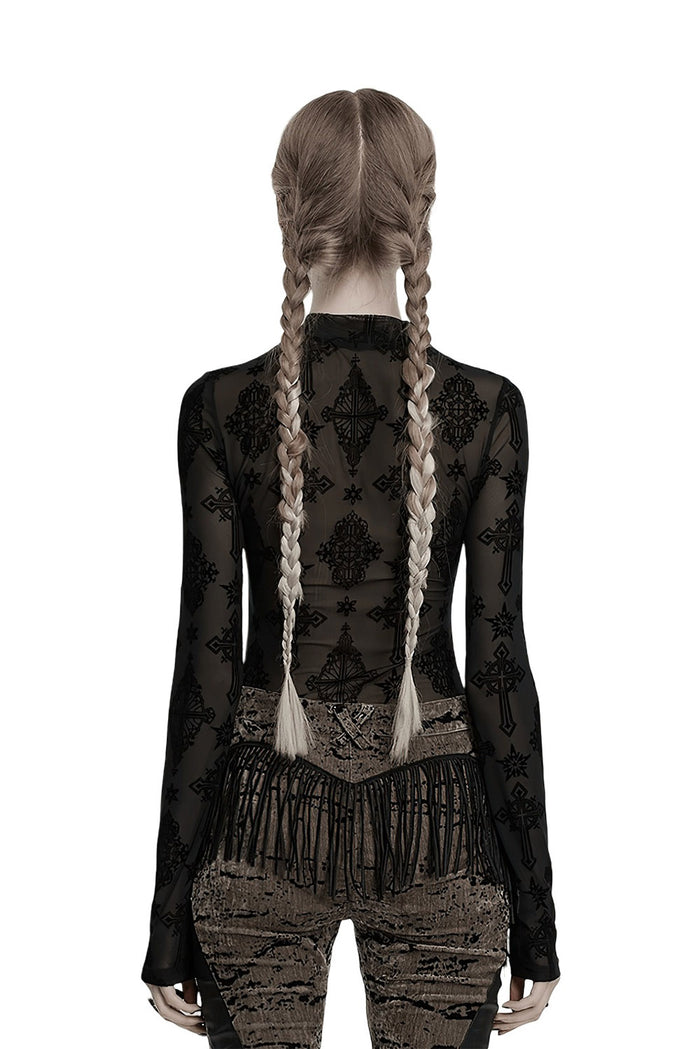 womens black mesh long sleeve top by punk rave