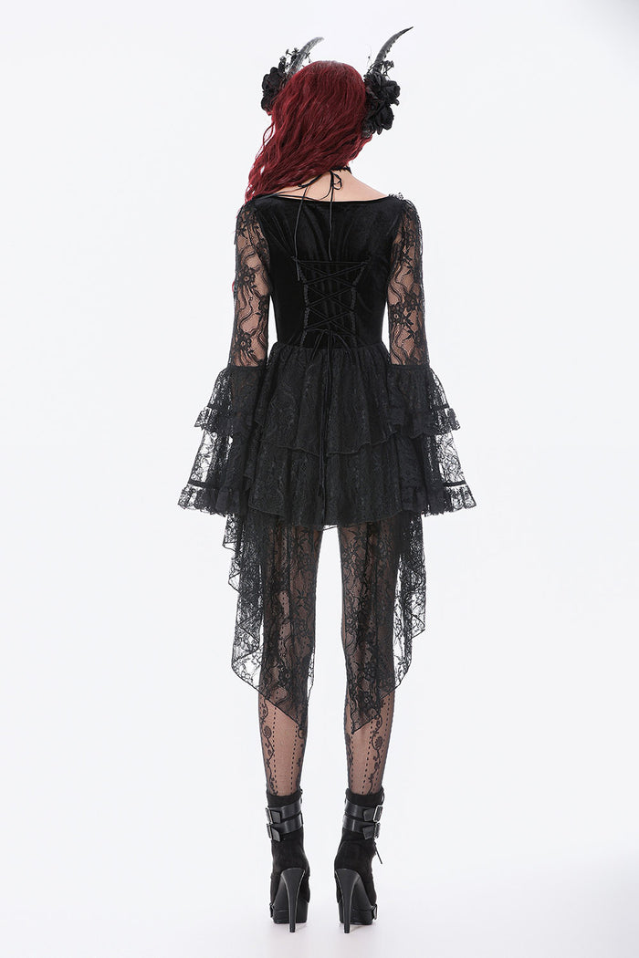 dark fantasy long sleeve black lace gothic dress