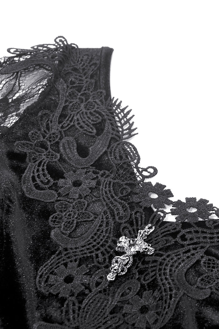 lace-up long sleeve black lace gothic dress by dark in love