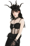 Corset style mesh tank top with pendant and lace