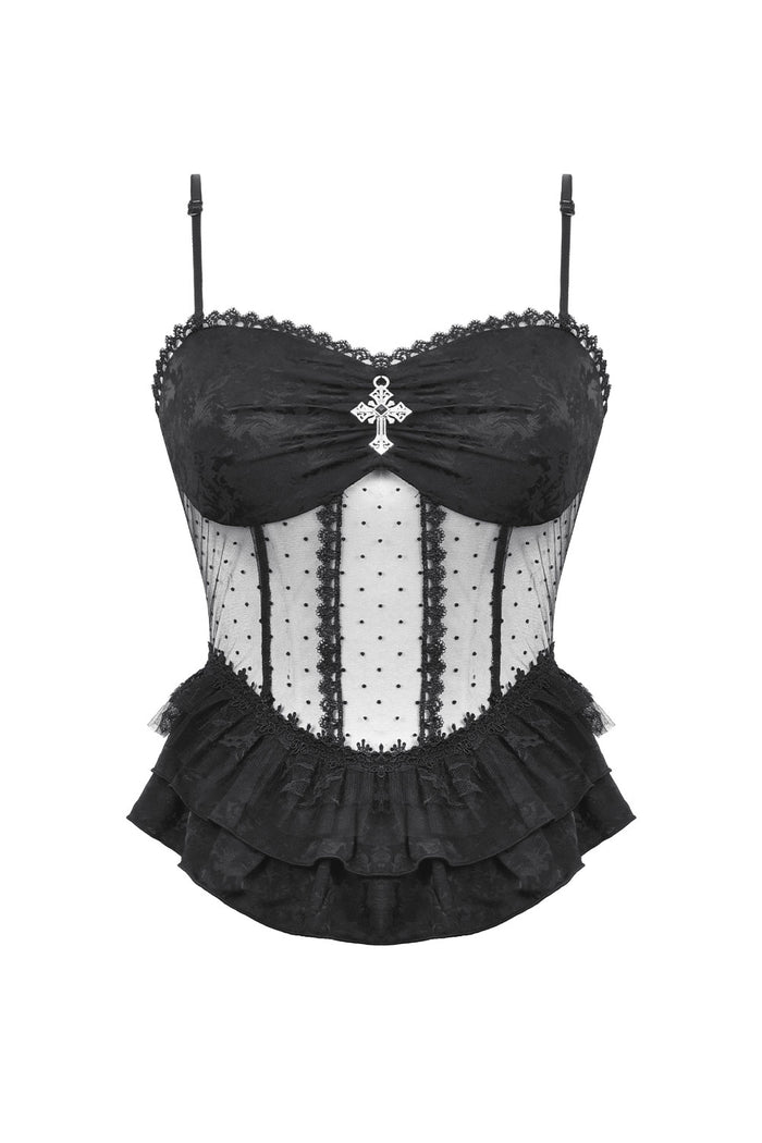 Dark in Love tank top with pendant and lace detail