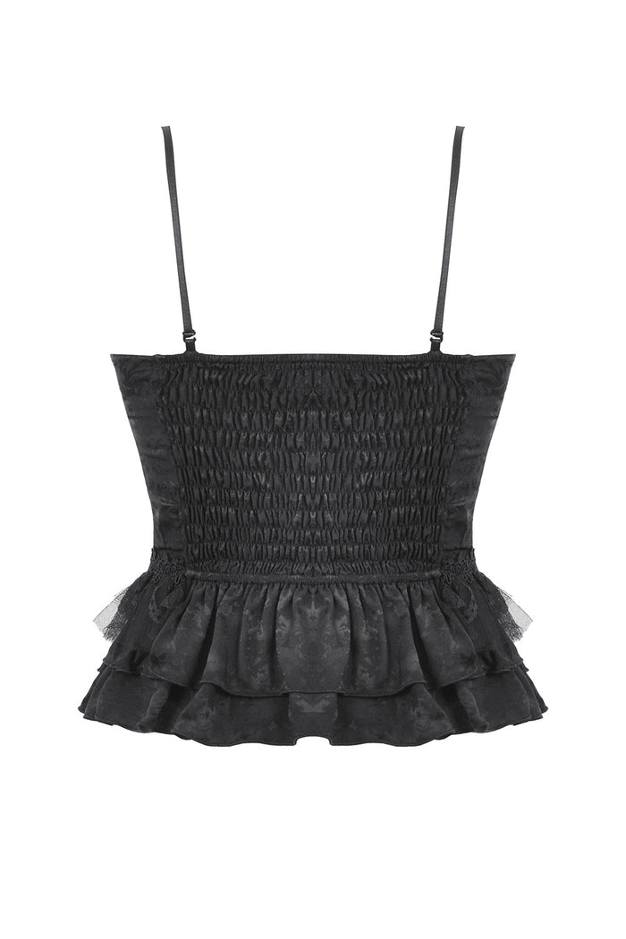Goth soiree top with polka dot mesh
