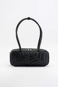 Vegan leather black goth handbag with spiderweb details