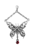 pewter butterfly necklace pendant with red rhinestone crystal