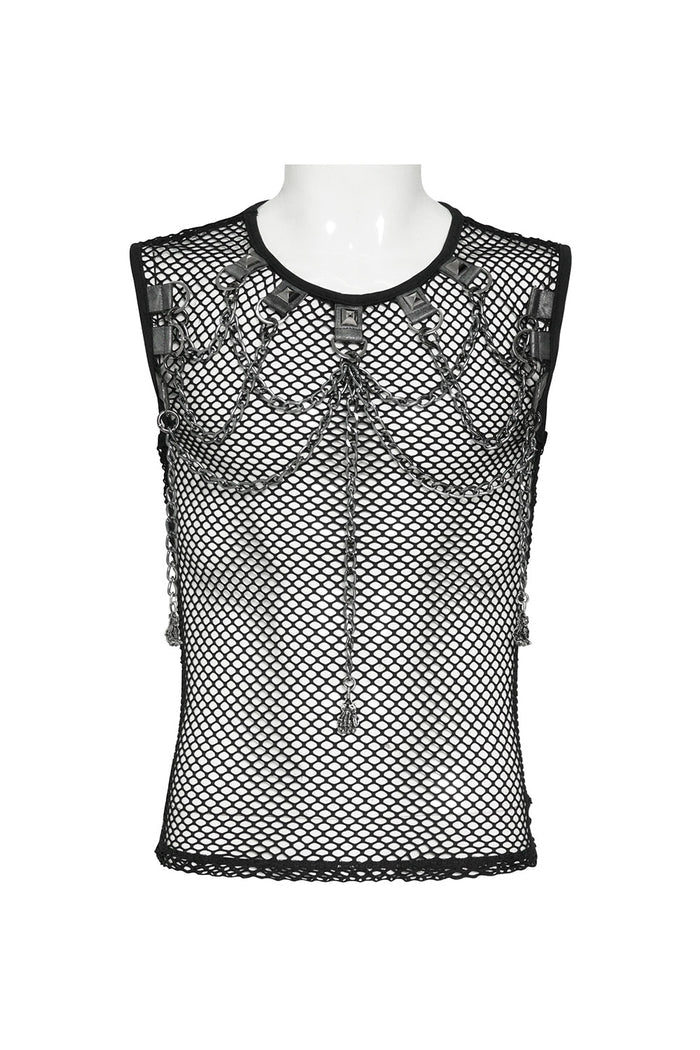 Mens fishnet top with chain details