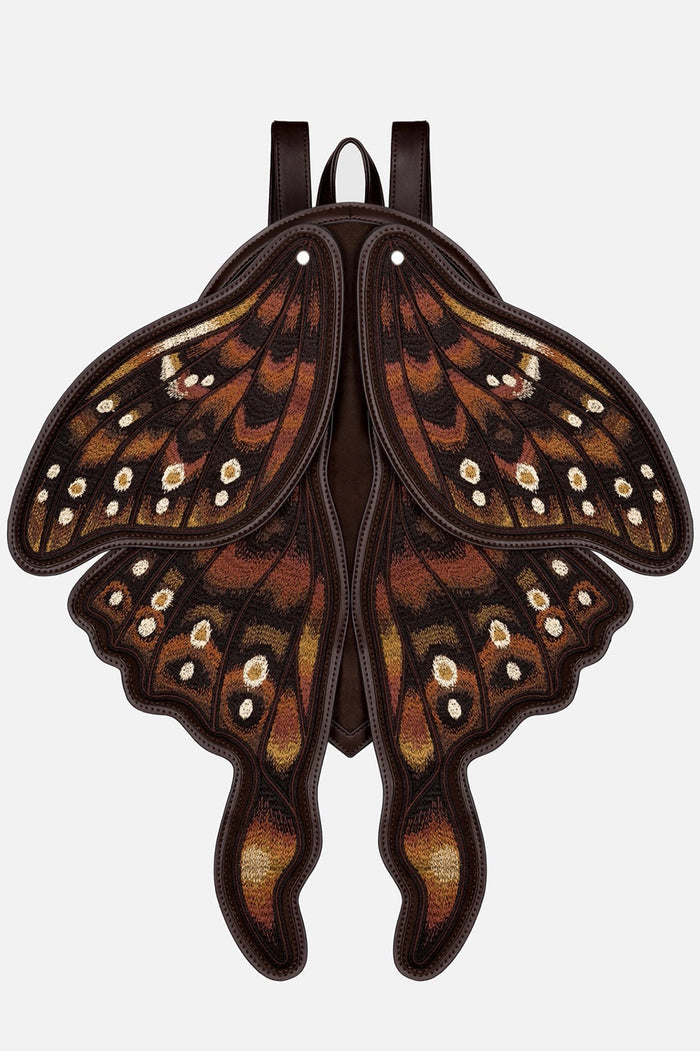 brown embroidered moth wings backpack