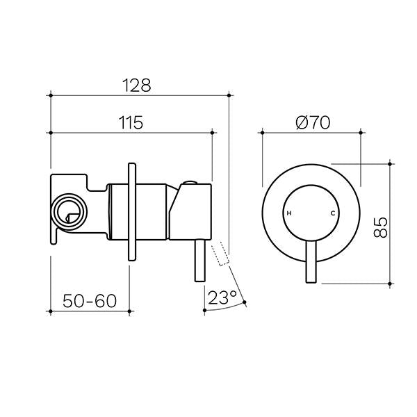 Clark Round Pin Wall Mixer - Chrome - Dimensions