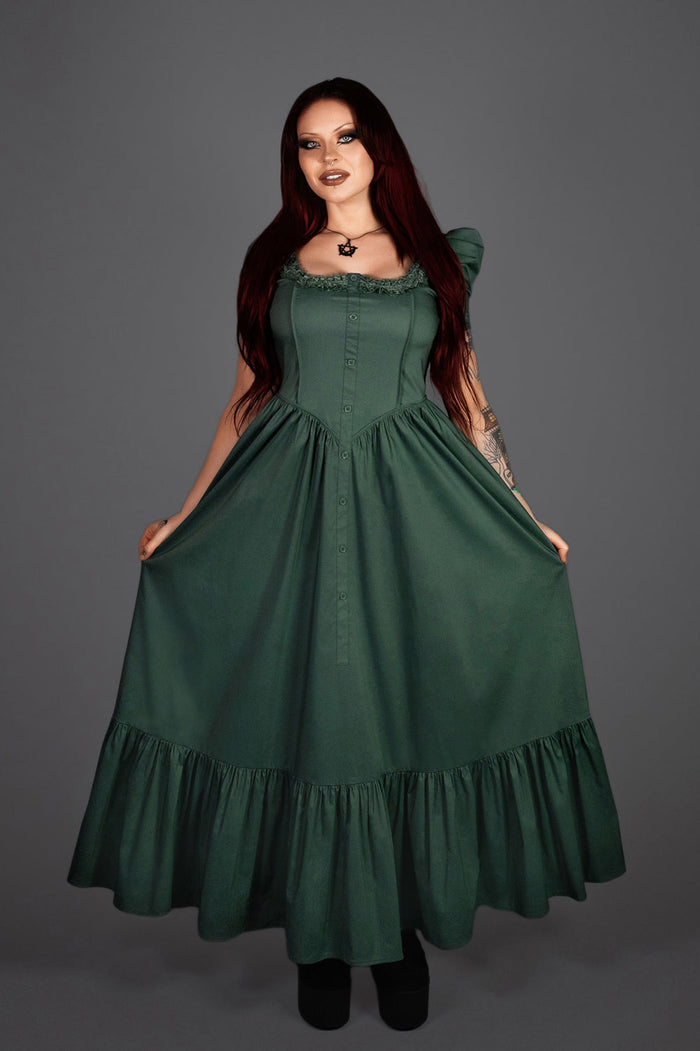 button up womens puff short sleeve green cottagecore dress