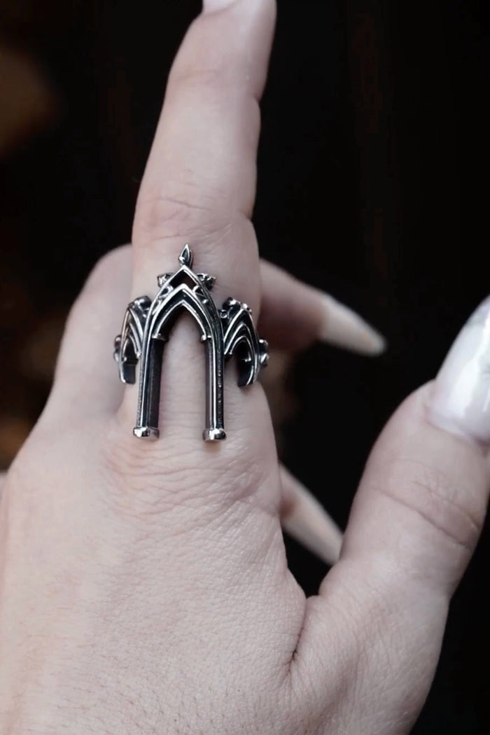 stainless steel gothic cathedral arched ring