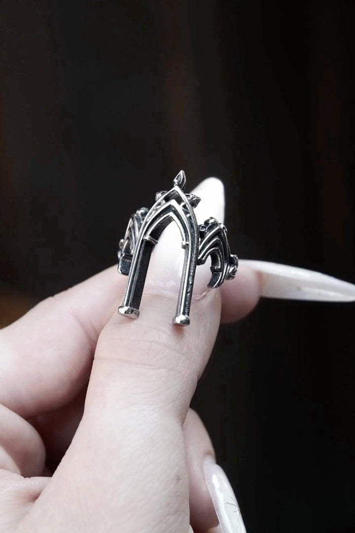 lively ghosts stainless steel gothic cathedral arched ring