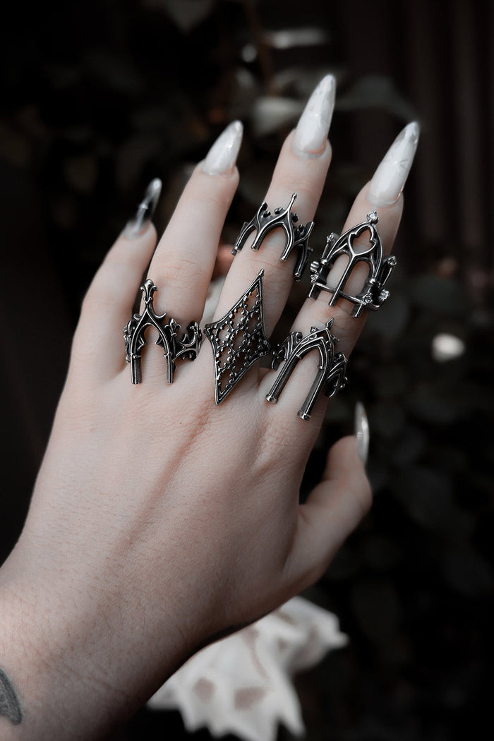 silver steel stainless steel gothic cathedral arched rings