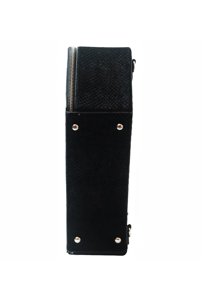 gothic red velvet and black vegan leather coffin ita bag with studded feet