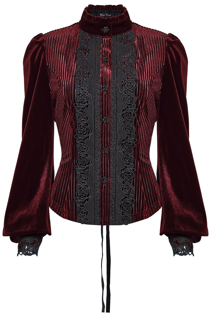 dark red velvet vampire goth button-down blouse
