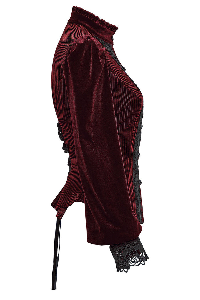 embroidered rose dark red velvet vampire goth button-down blouse