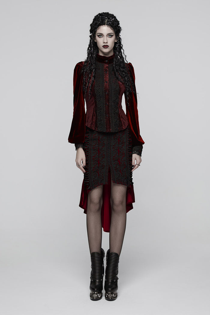 victorian vintage inspired dark red velvet vampire goth shirt for women