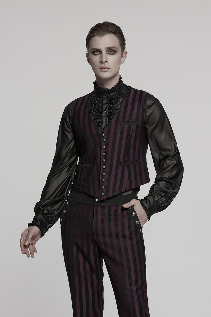 mens red and black striped waistcoat