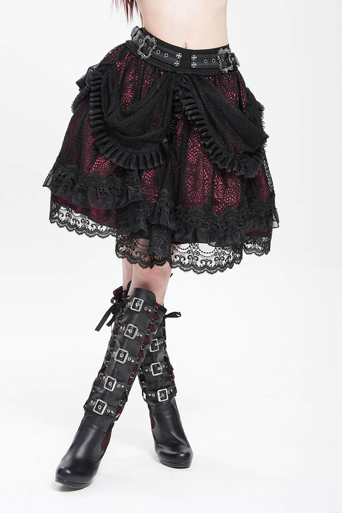 womens red and black skirt