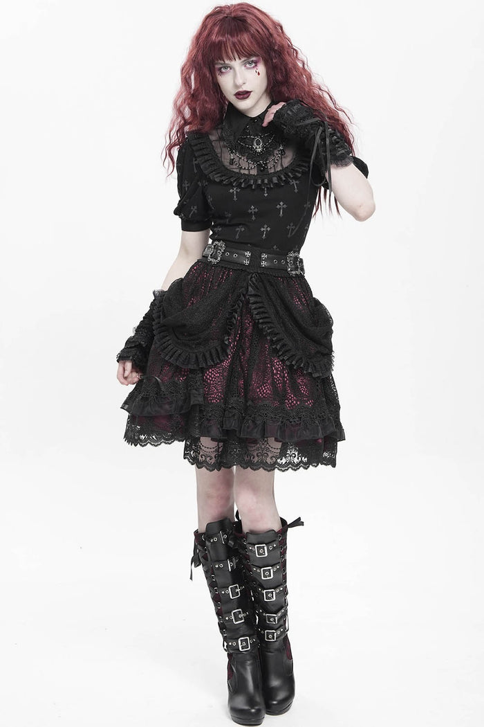 womens layered red and black skirts