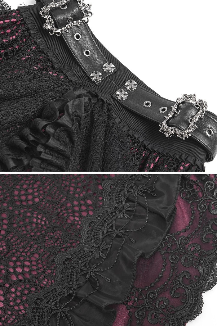 womens goth layered red and black skirt