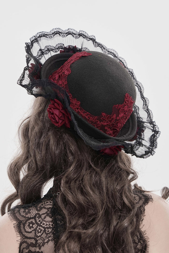 victorian gothic lace trim ruffled hat