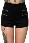 Womens high rise black shorts with zipper pockets