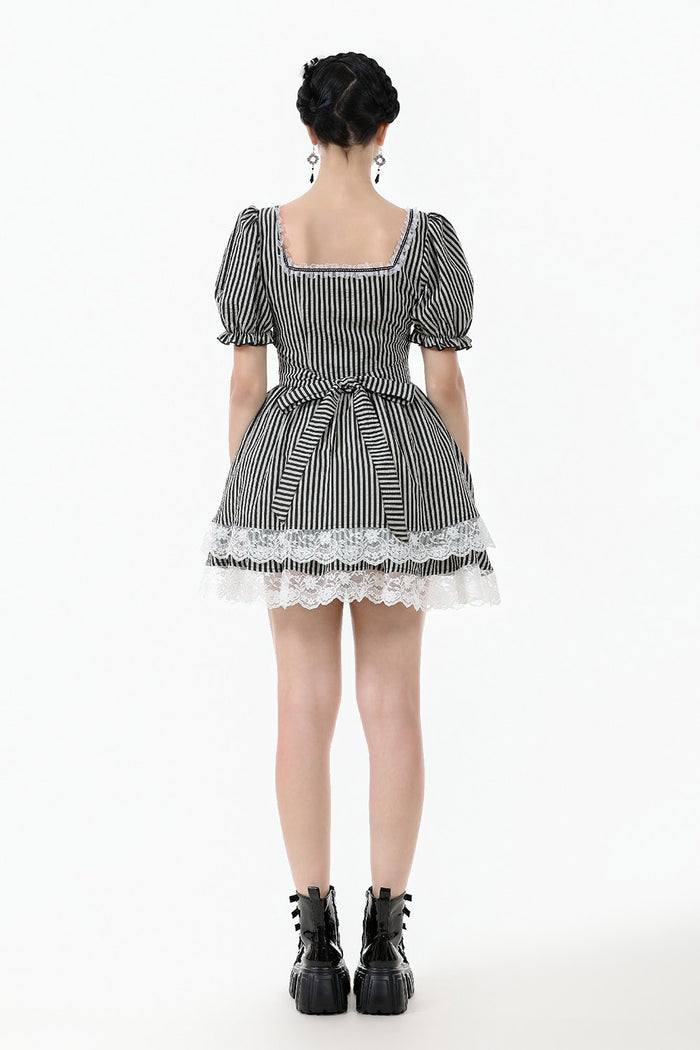 womens striped layered puff sleeve mini dress by dark in love