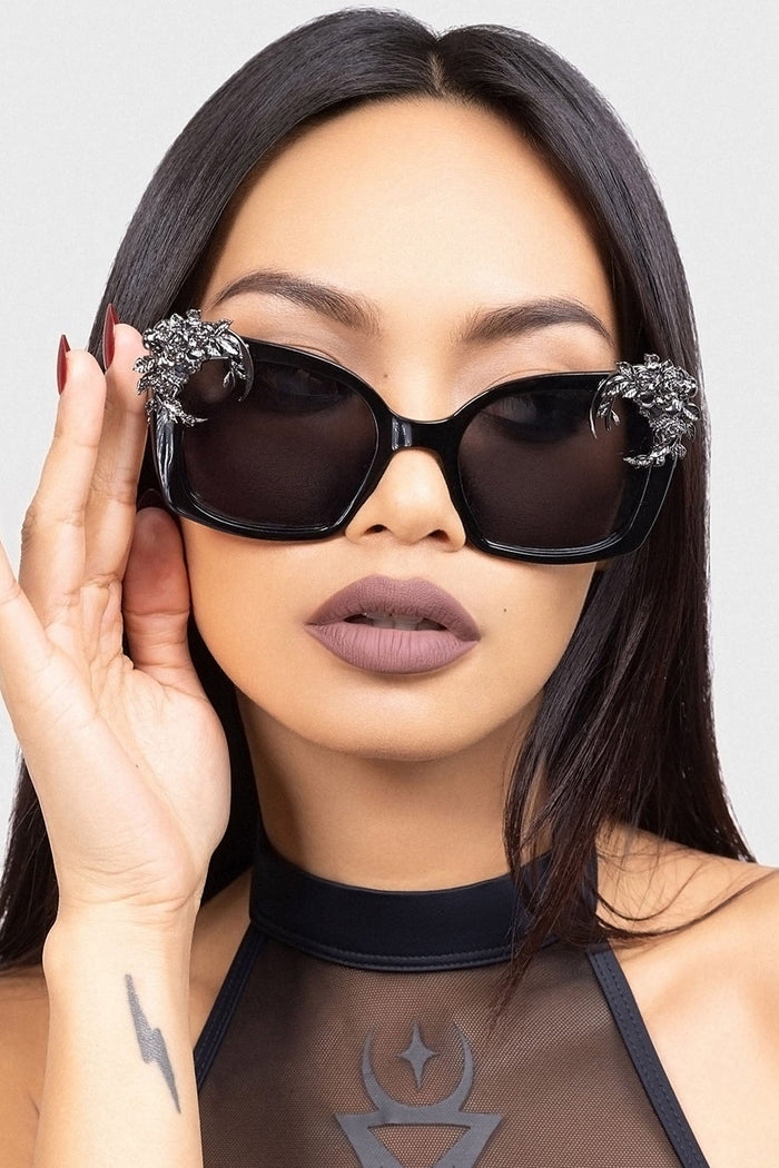 witchy black rectangle goth sunglasses