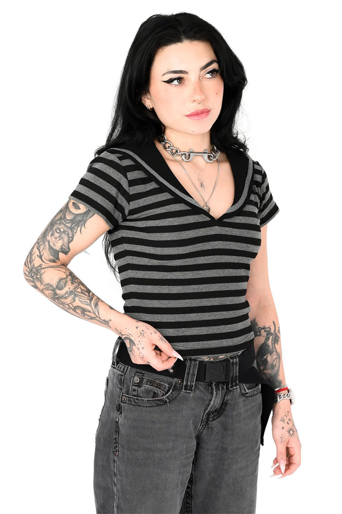Foxblood black and grey striped top complete sailor collar