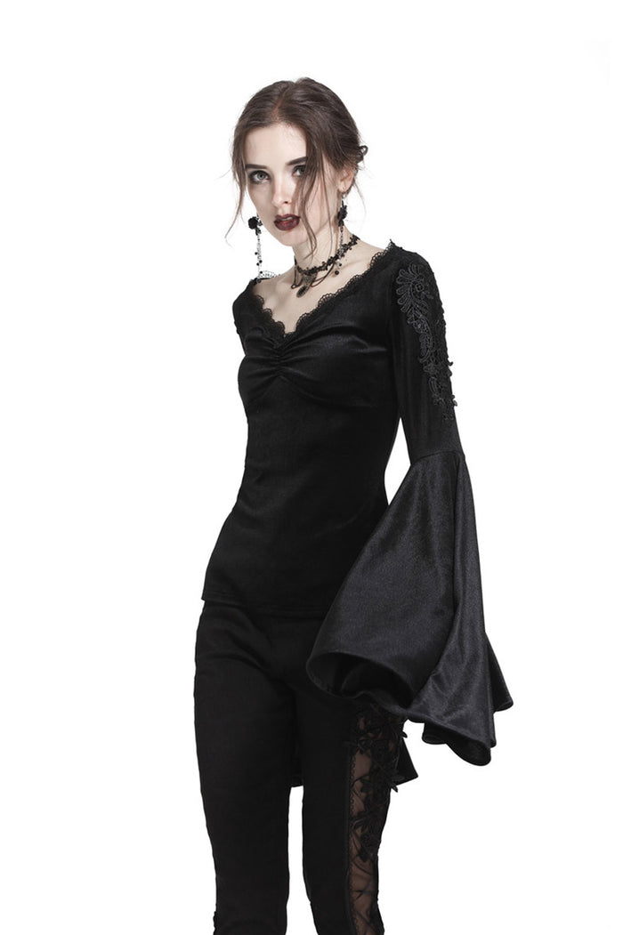 womens black velvet vampire goth top