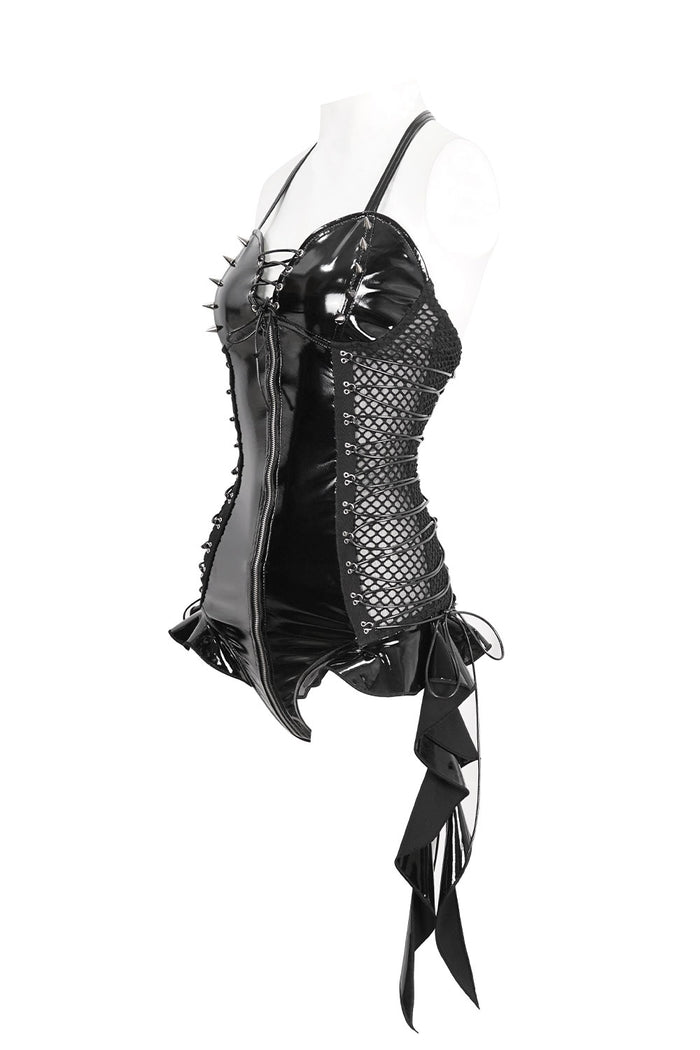 Mesh and faux leather goth bodysuit