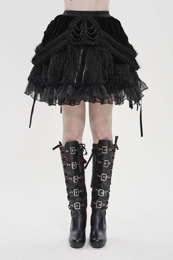 victorian high waisted black velvet skirt