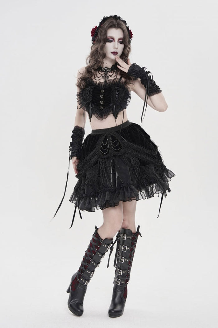 dark fantasy gothic high waisted black velvet skirt