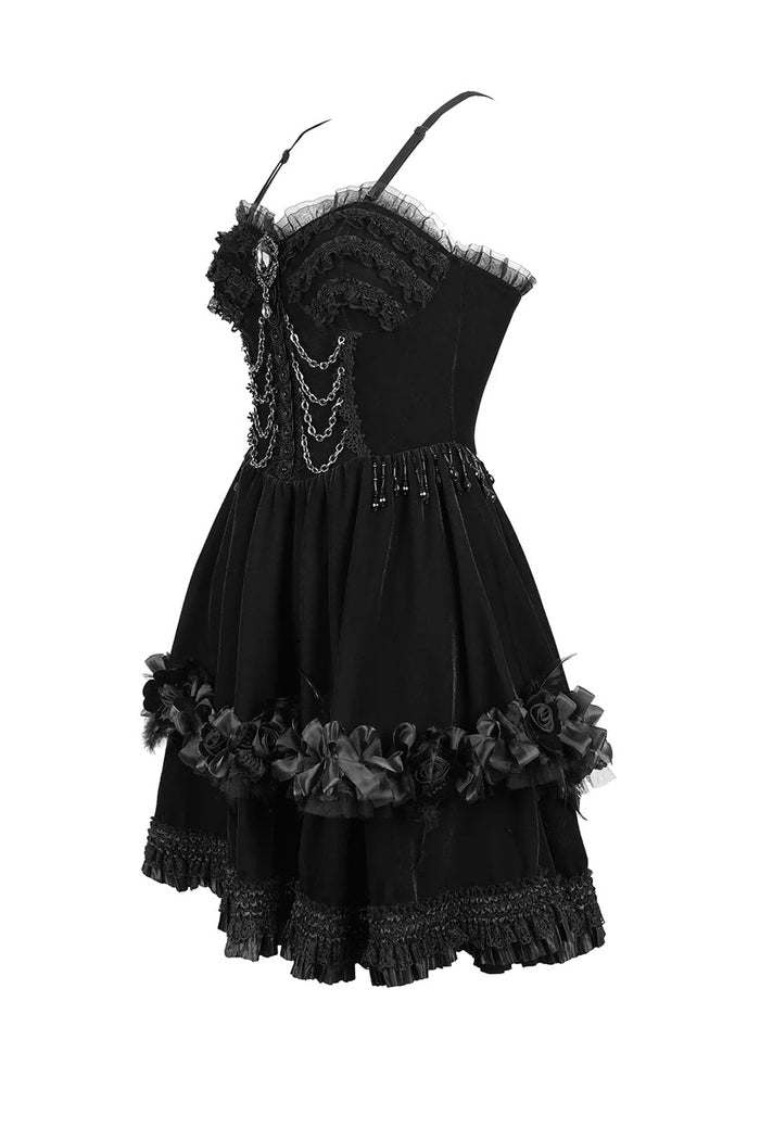ornate beaded little black gothic dress