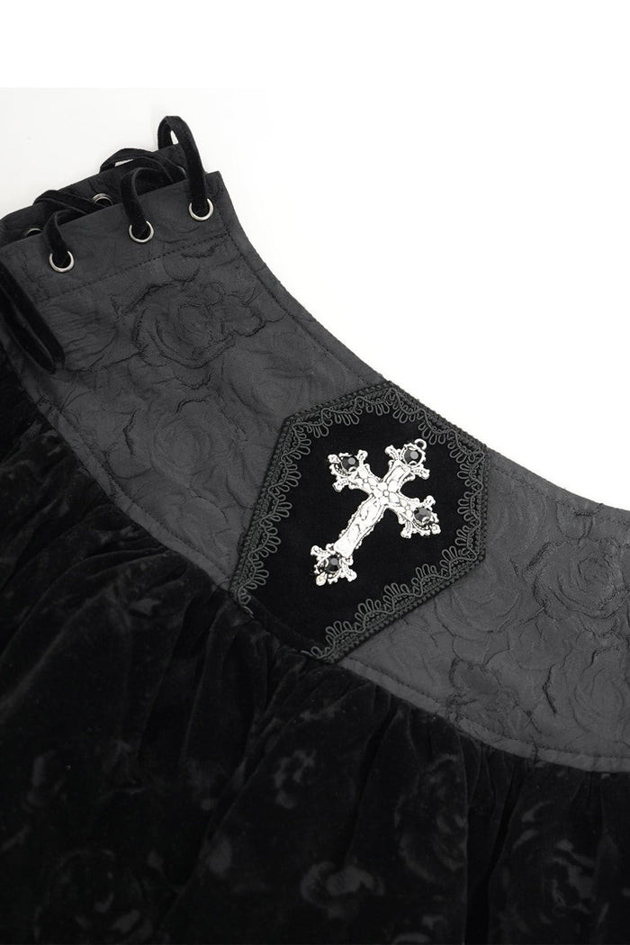 damask lace-up velvet mini skirt
