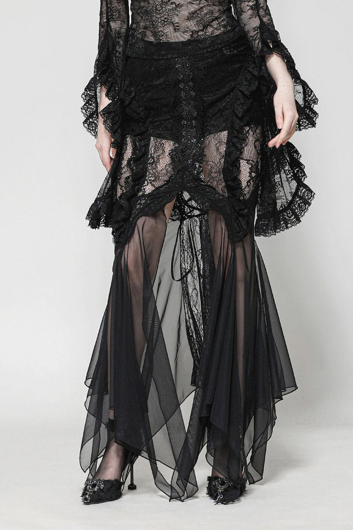 mesh irregular hem gothic skirt