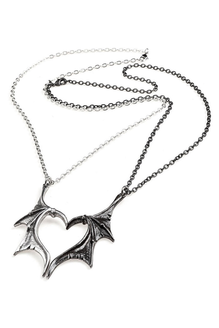 silver and black gothic batwing necklace set