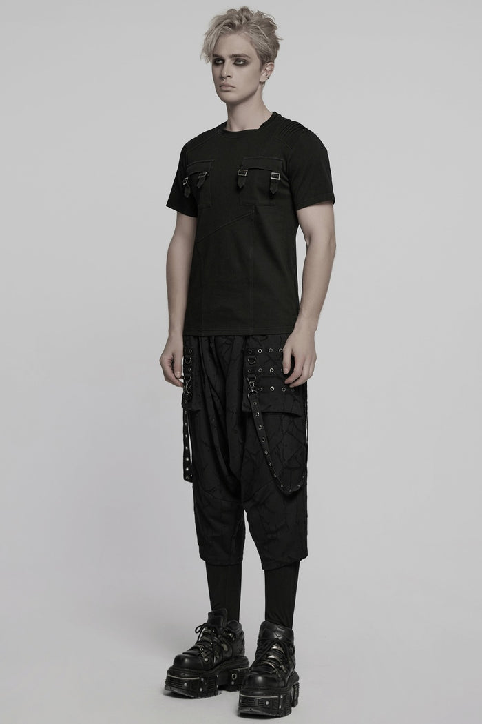 mens black cotton short sleeve punk tshirt