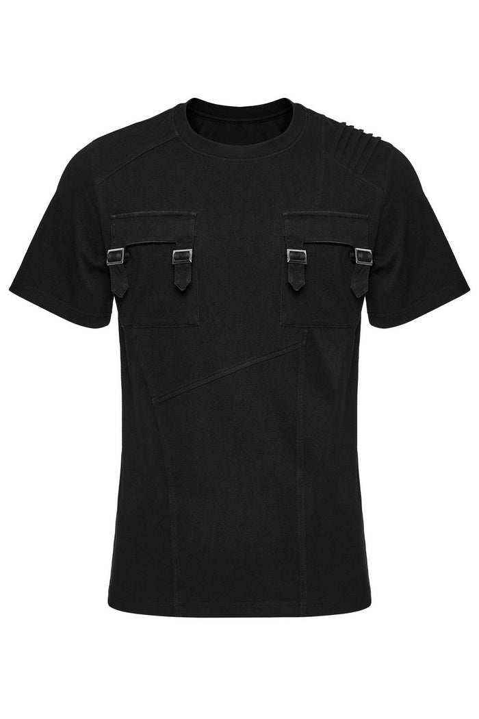 mens black cotton ribbed short sleeve punk tshirt