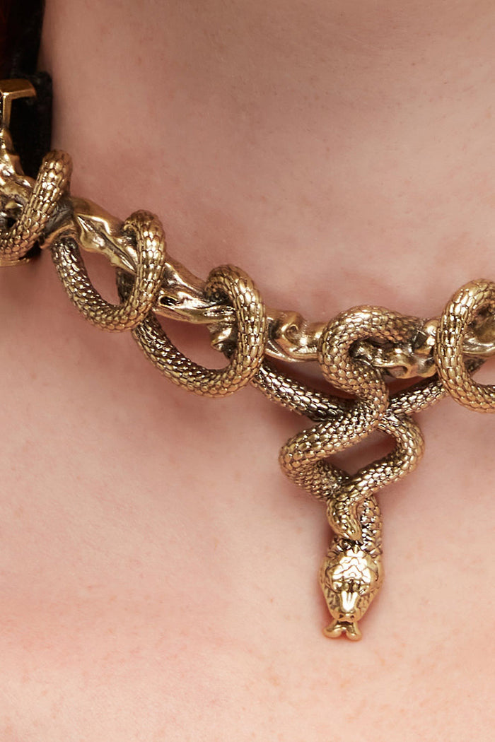 gold occult witchy serpent necklace