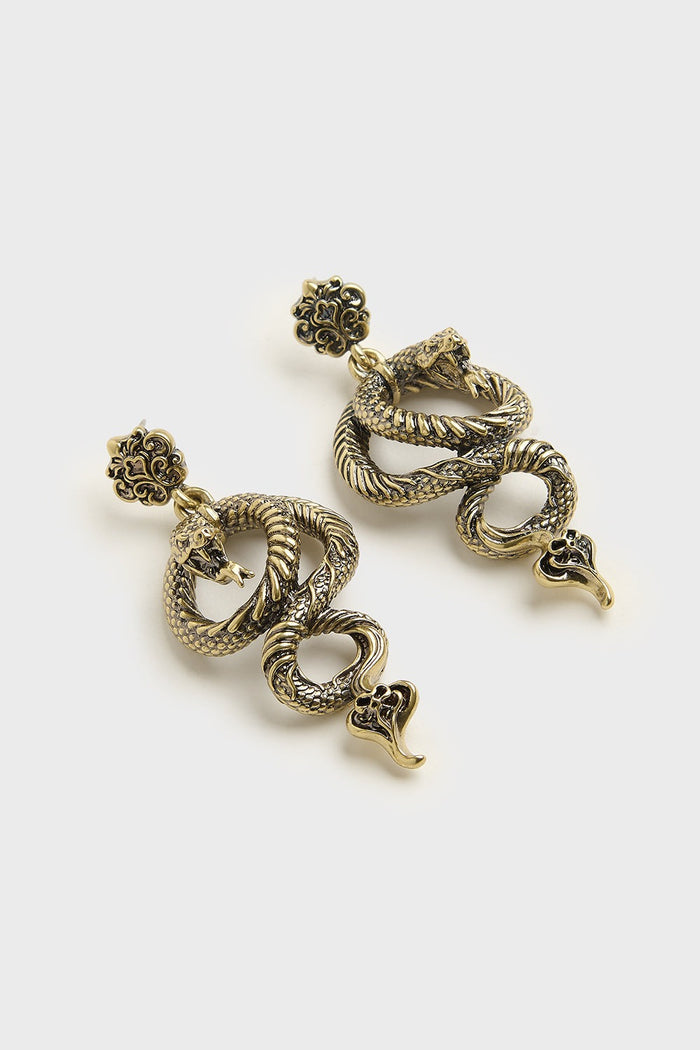 drop down dangle gold serpent earrings