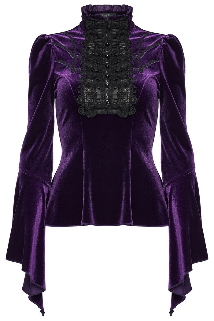 long flared sleeve gothic high ruffle collar top