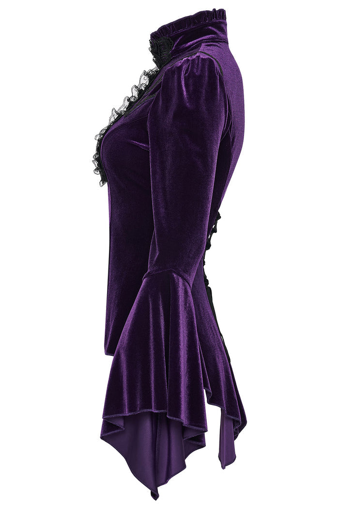 victorian goth high ruffle collar top made of velvet