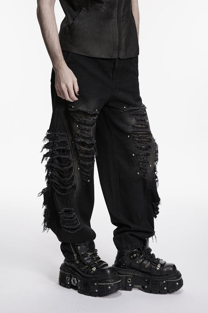 grunge mens distressed black baggy pants