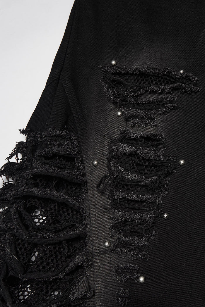 belted and studded mens distressed black baggy pants